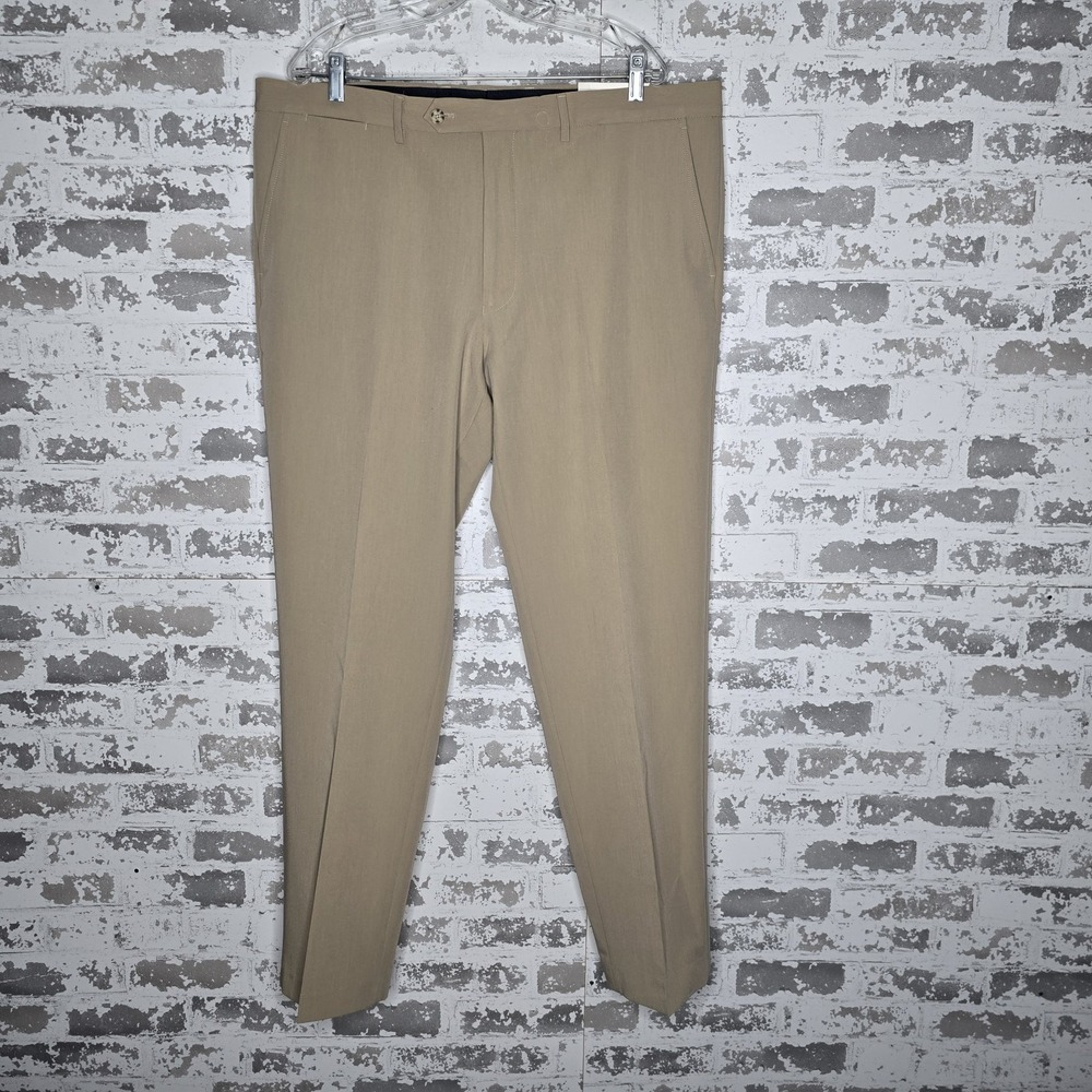 NEW Nautica Dress Pants‎ Mens 40x32 Beige Comfort Waist Flat Front Straight Leg